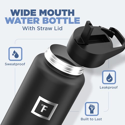 Iron °Flask Stainless Steel Double Walled Vacuum Insulated Water Bottle for Camping & Hiking - Leak Proof & BPA Free (Sa
