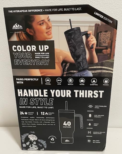 Hydrapeak Voyager Artisan Collection 40 oz Tumbler for Men and Women at Parties and Campfires with Straw Lid and Straw,